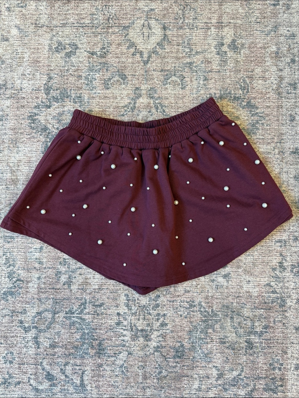 Pearl-Embellished Maroon Women's Skirt